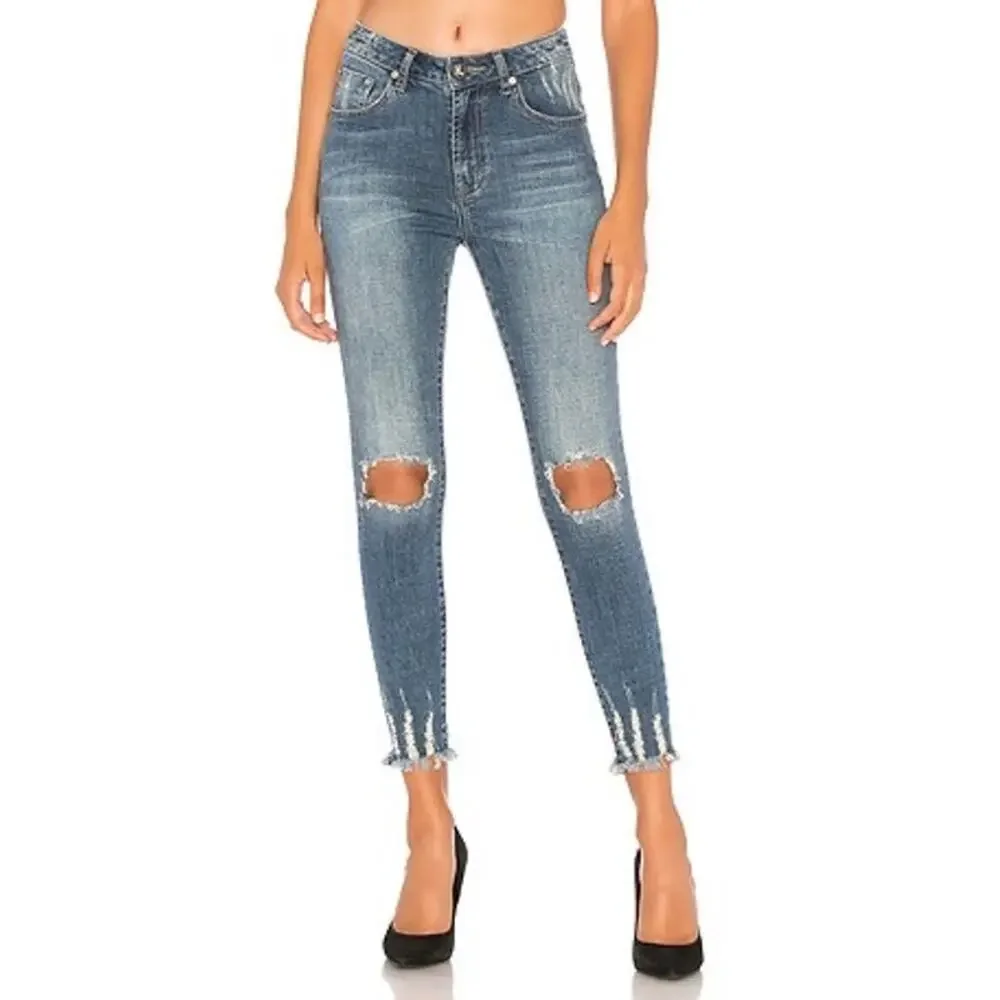NWT One Teaspoon Sz 26 Oxford High Waisted Freebirds Raw Hem Stretch Skinny Jean